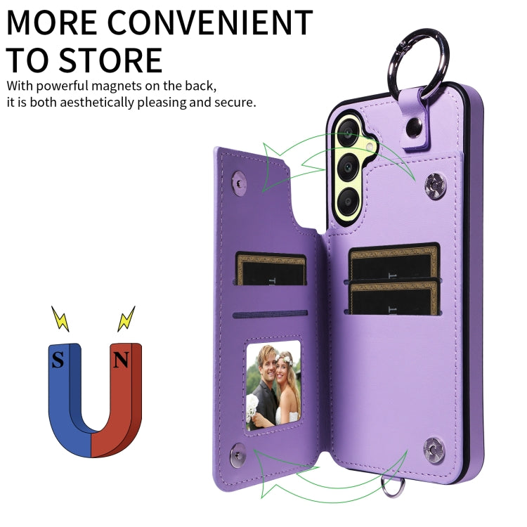 For Samsung Galaxy A25 5G Global Rhombic Texture Card Bag Phone Case with Short Lanyard