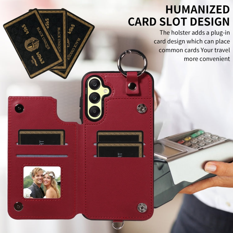 For Samsung Galaxy A25 5G Global Rhombic Texture Card Bag Phone Case with Short Lanyard