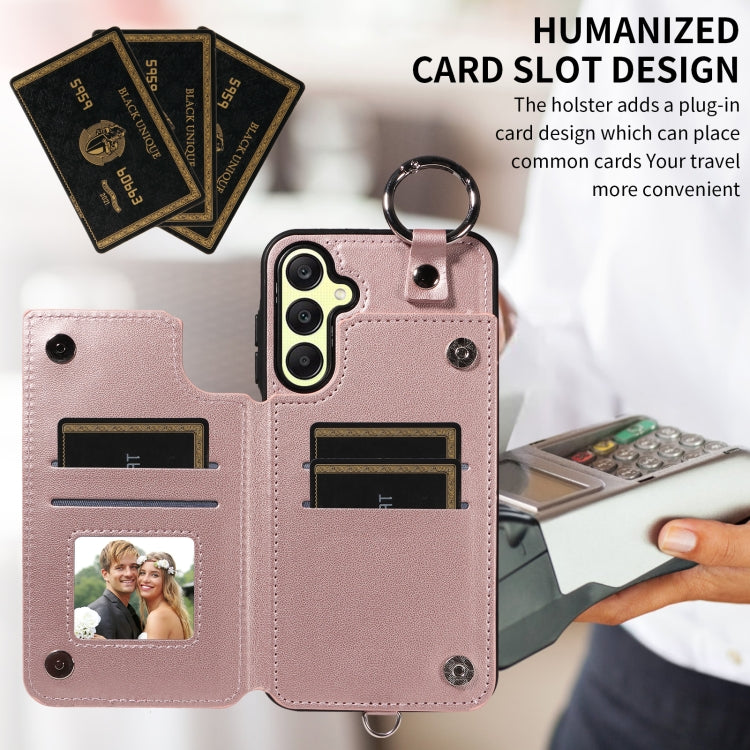 For Samsung Galaxy A25 5G Global Rhombic Texture Card Bag Phone Case with Short Lanyard
