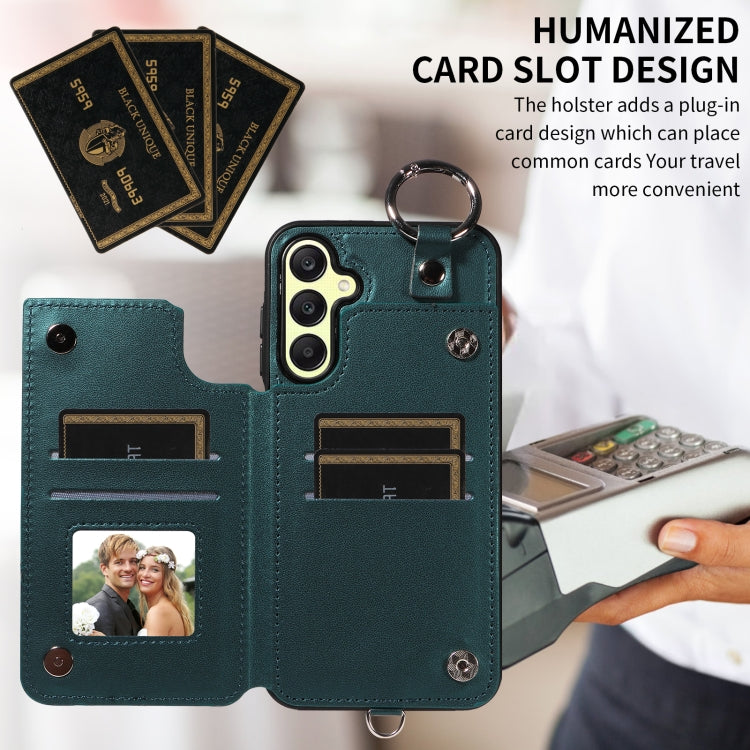 For Samsung Galaxy A25 5G Global Rhombic Texture Card Bag Phone Case with Short Lanyard