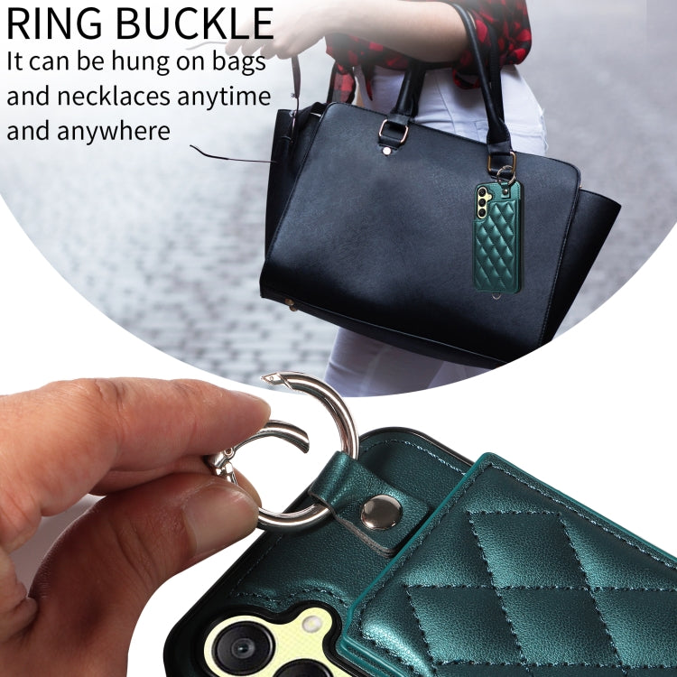 For Samsung Galaxy A25 5G Global Rhombic Texture Card Bag Phone Case with Short Lanyard