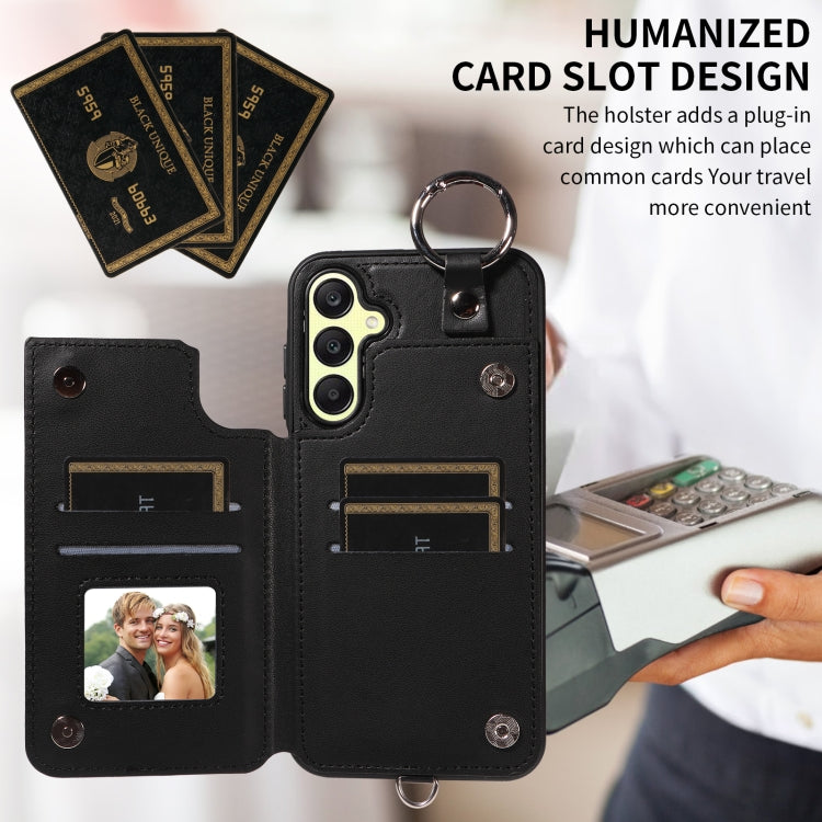 For Samsung Galaxy A25 5G Global Rhombic Texture Card Bag Phone Case with Short Lanyard