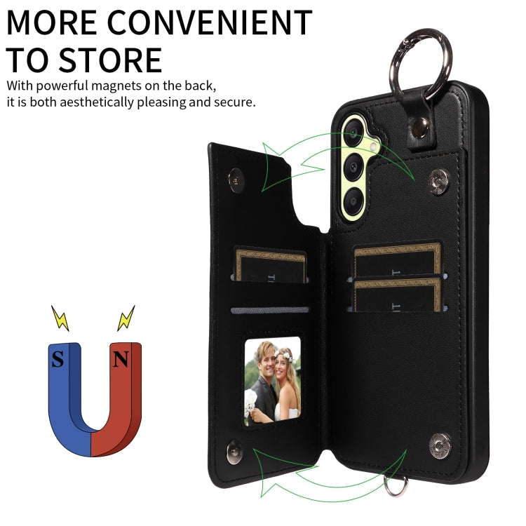 For Samsung Galaxy A25 5G Global Rhombic Texture Card Bag Phone Case with Short Lanyard