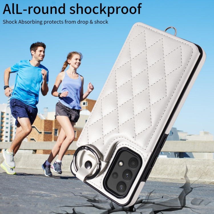 For Samsung Galaxy A32 4G Rhombic Texture Card Bag Phone Case with Short Lanyard