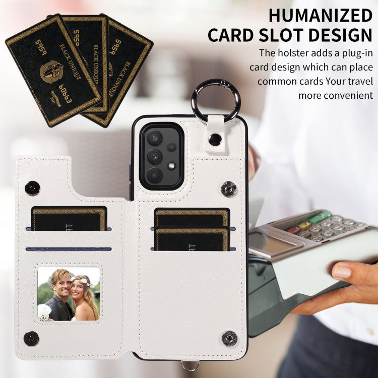 For Samsung Galaxy A32 4G Rhombic Texture Card Bag Phone Case with Short Lanyard