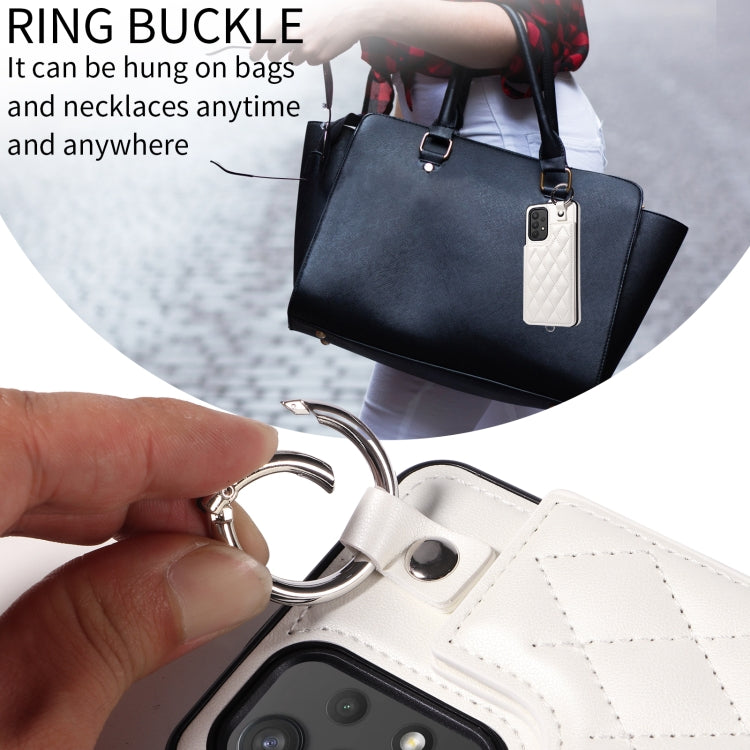 For Samsung Galaxy A32 4G Rhombic Texture Card Bag Phone Case with Short Lanyard