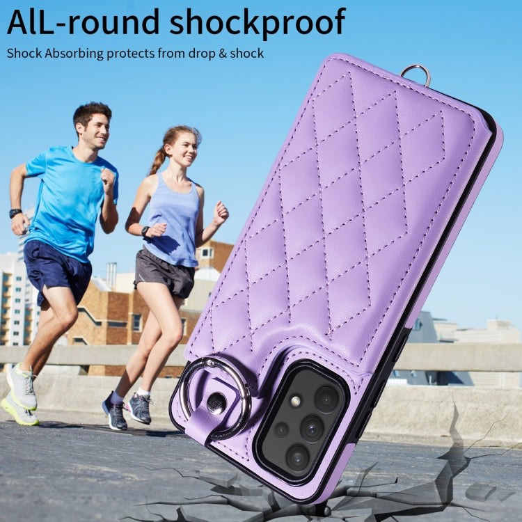 For Samsung Galaxy A32 4G Rhombic Texture Card Bag Phone Case with Short Lanyard