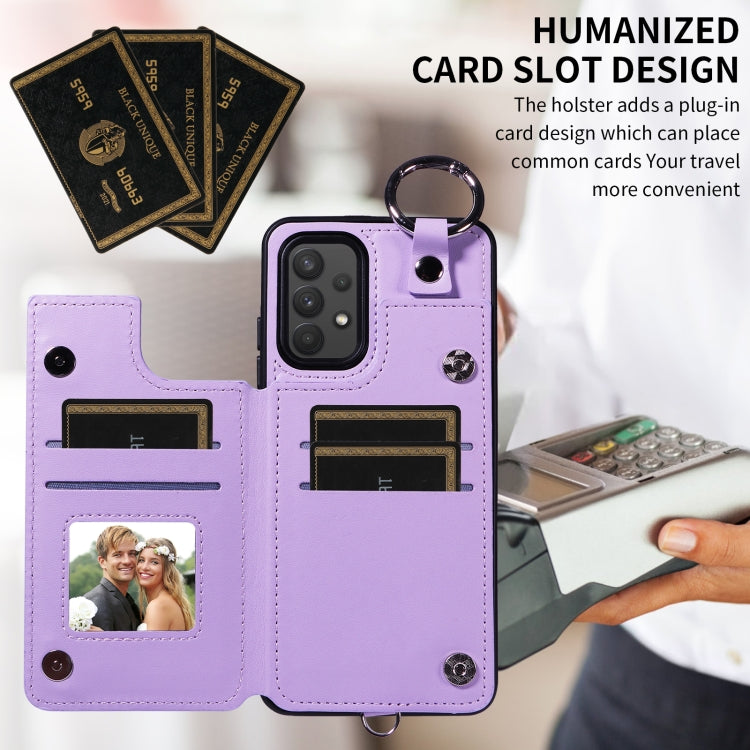 For Samsung Galaxy A32 4G Rhombic Texture Card Bag Phone Case with Short Lanyard