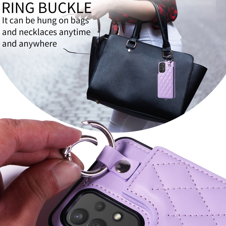 For Samsung Galaxy A32 4G Rhombic Texture Card Bag Phone Case with Short Lanyard