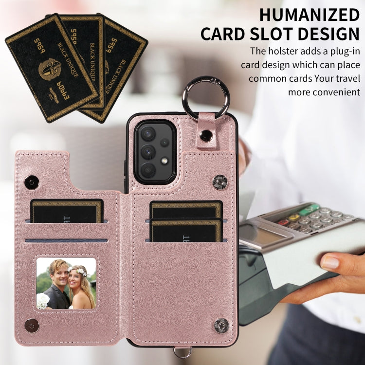 For Samsung Galaxy A32 4G Rhombic Texture Card Bag Phone Case with Short Lanyard