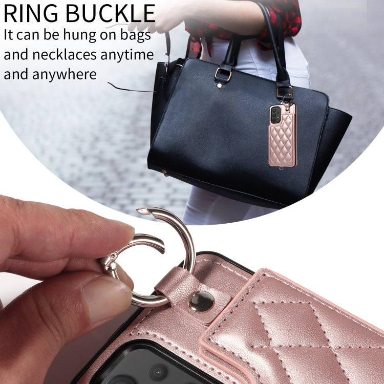 For Samsung Galaxy A32 4G Rhombic Texture Card Bag Phone Case with Short Lanyard