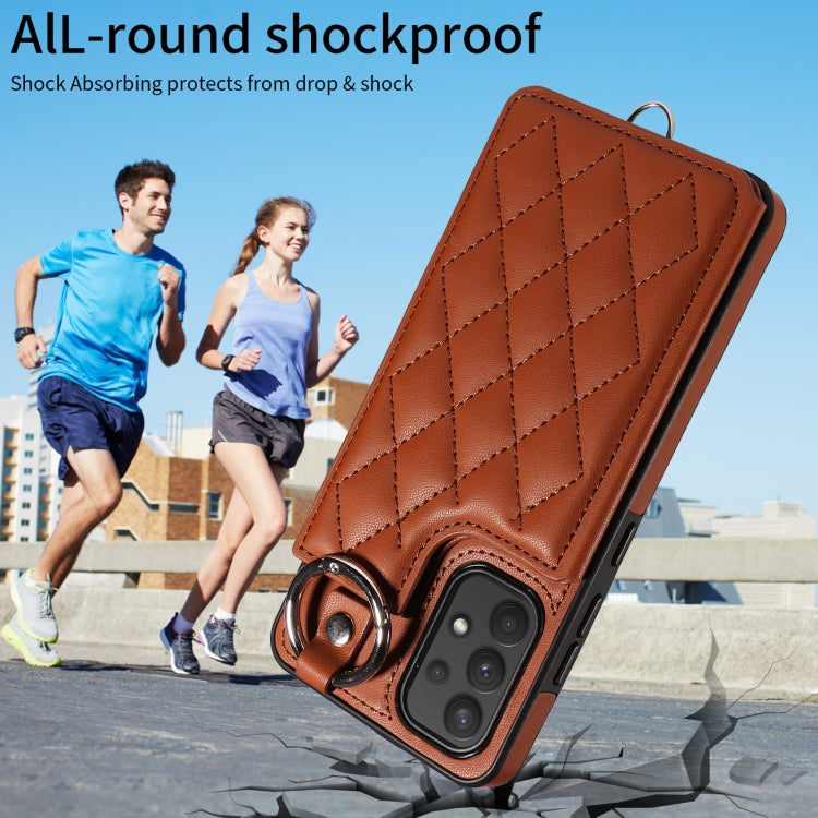 For Samsung Galaxy A32 4G Rhombic Texture Card Bag Phone Case with Short Lanyard
