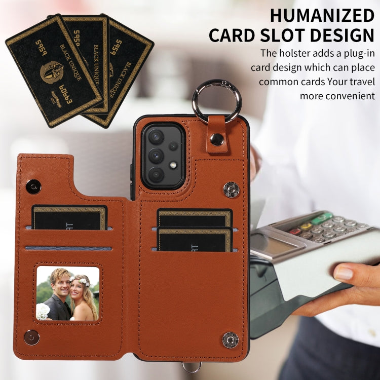 For Samsung Galaxy A32 4G Rhombic Texture Card Bag Phone Case with Short Lanyard
