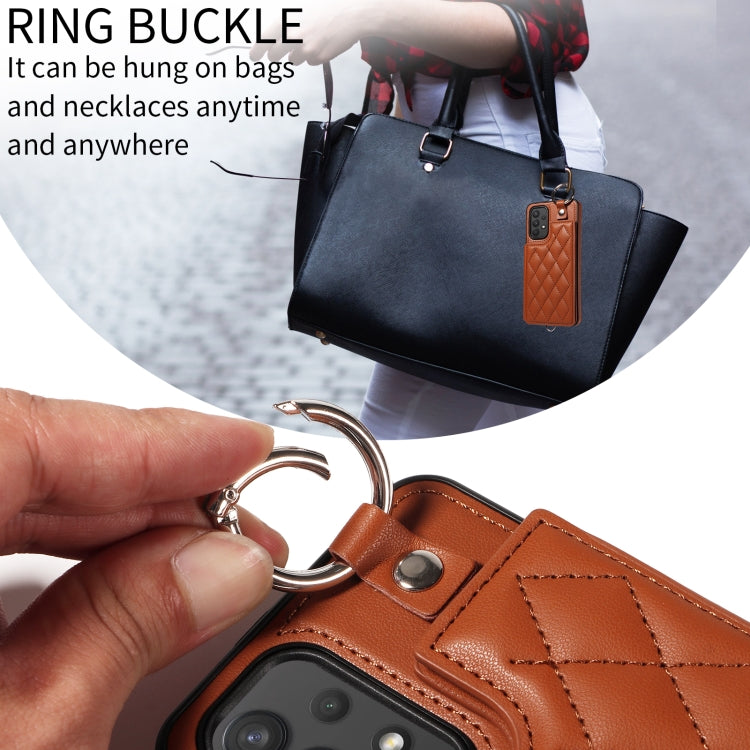 For Samsung Galaxy A32 4G Rhombic Texture Card Bag Phone Case with Short Lanyard