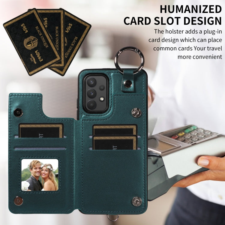 For Samsung Galaxy A32 4G Rhombic Texture Card Bag Phone Case with Short Lanyard