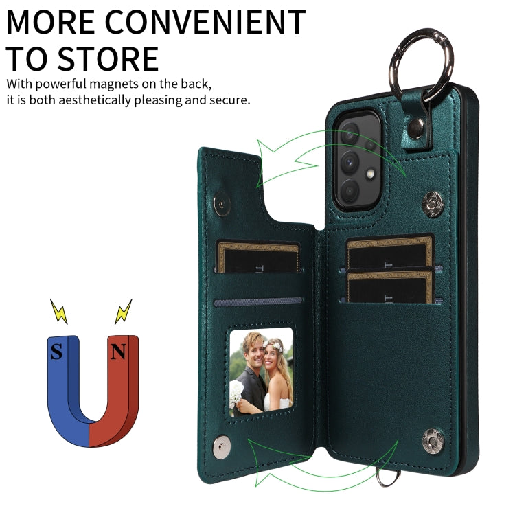 For Samsung Galaxy A32 4G Rhombic Texture Card Bag Phone Case with Short Lanyard