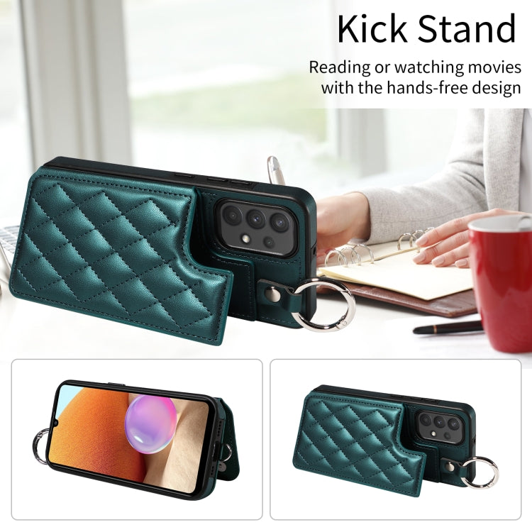 For Samsung Galaxy A32 4G Rhombic Texture Card Bag Phone Case with Short Lanyard