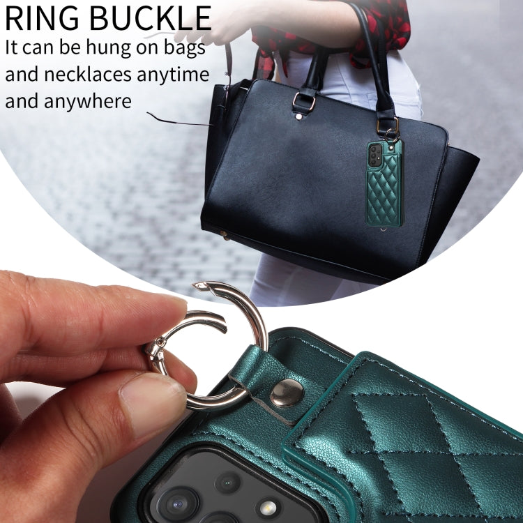 For Samsung Galaxy A32 4G Rhombic Texture Card Bag Phone Case with Short Lanyard