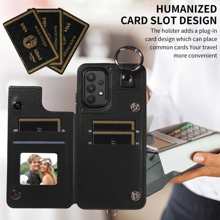 For Samsung Galaxy A32 4G Rhombic Texture Card Bag Phone Case with Short Lanyard
