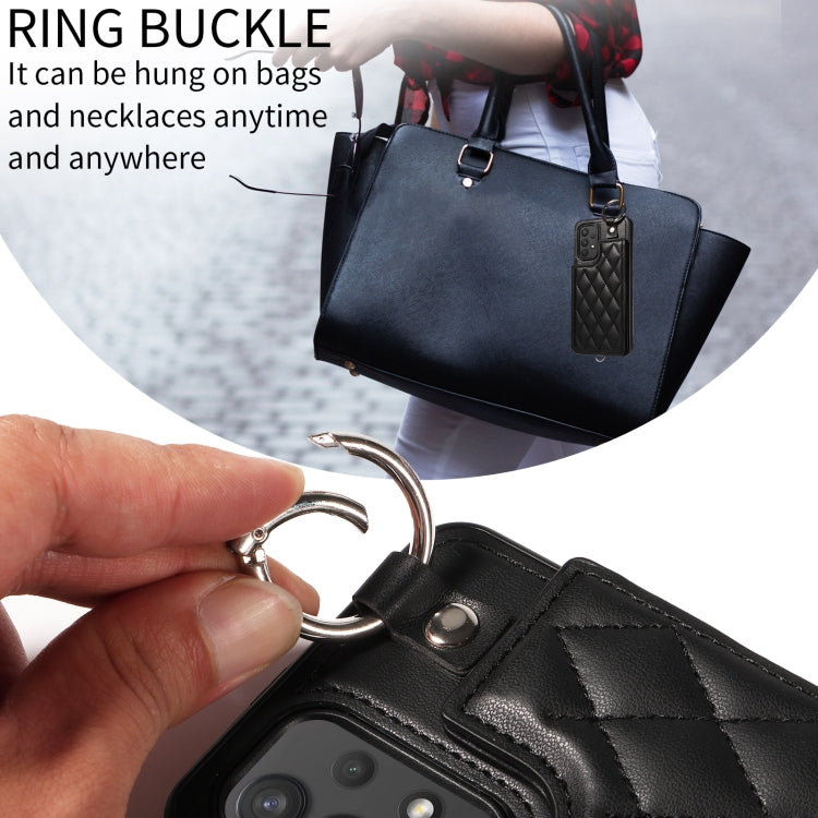 For Samsung Galaxy A32 4G Rhombic Texture Card Bag Phone Case with Short Lanyard