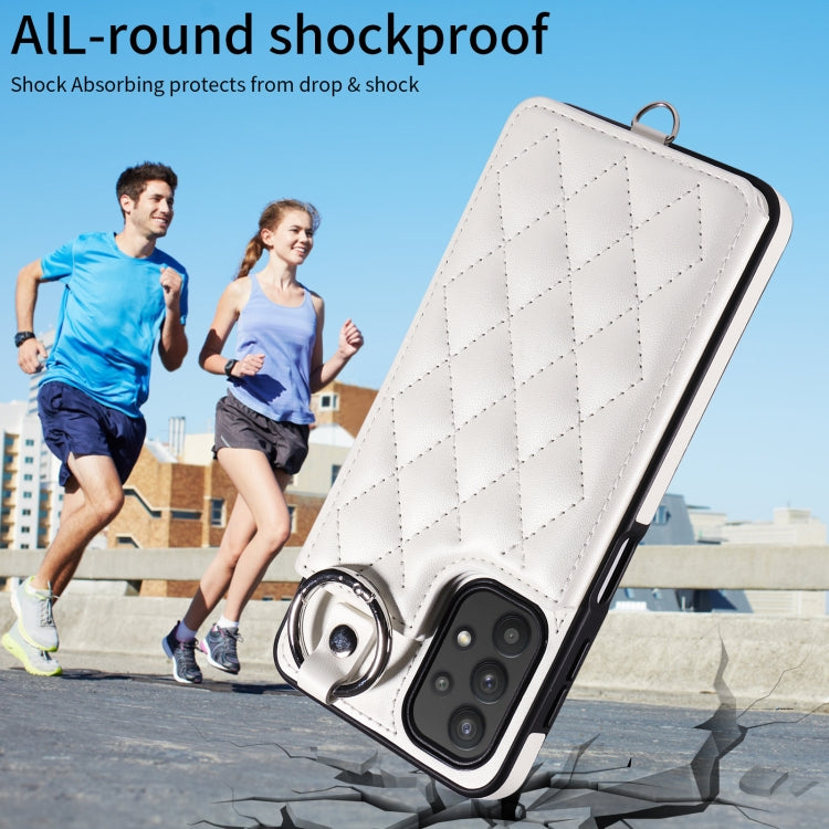 For Samsung Galaxy A32 5G Rhombic Texture Card Bag Phone Case with Short Lanyard