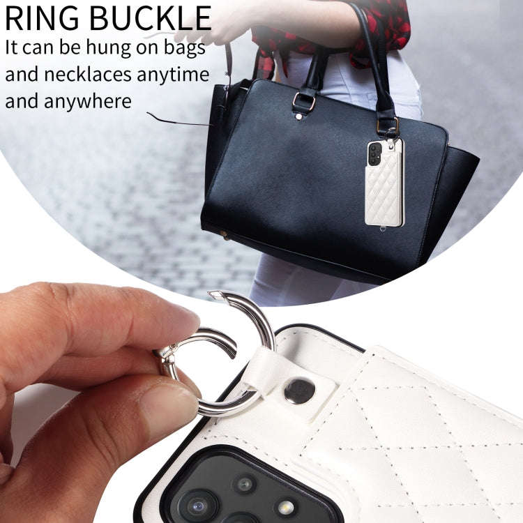 For Samsung Galaxy A32 5G Rhombic Texture Card Bag Phone Case with Short Lanyard