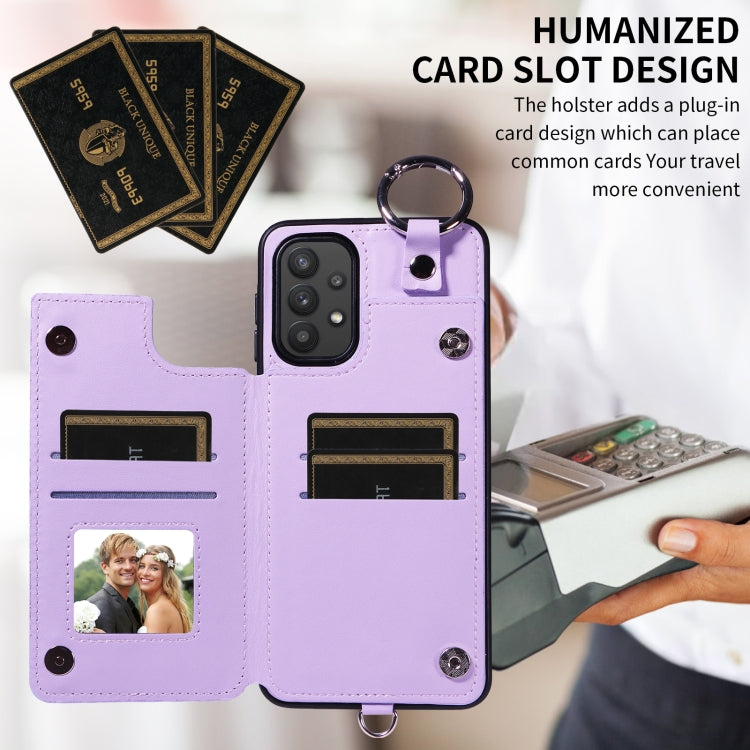 For Samsung Galaxy A32 5G Rhombic Texture Card Bag Phone Case with Short Lanyard