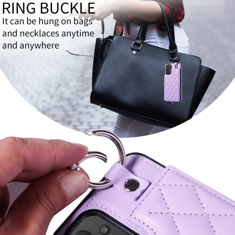 For Samsung Galaxy A32 5G Rhombic Texture Card Bag Phone Case with Short Lanyard