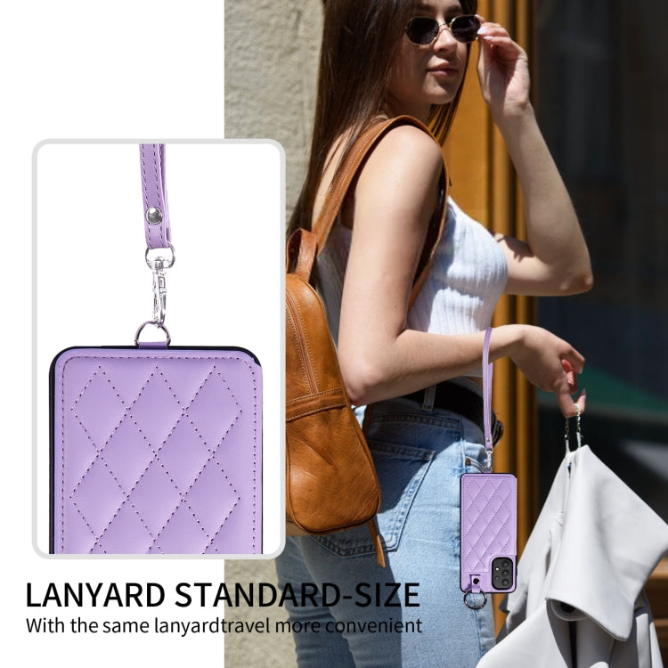 For Samsung Galaxy A32 5G Rhombic Texture Card Bag Phone Case with Short Lanyard
