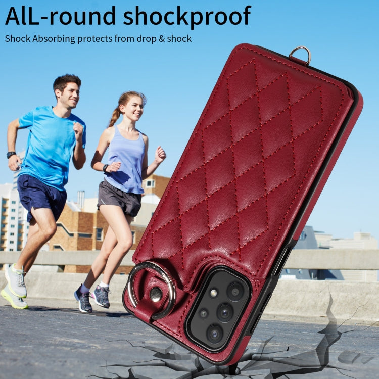 For Samsung Galaxy A32 5G Rhombic Texture Card Bag Phone Case with Short Lanyard