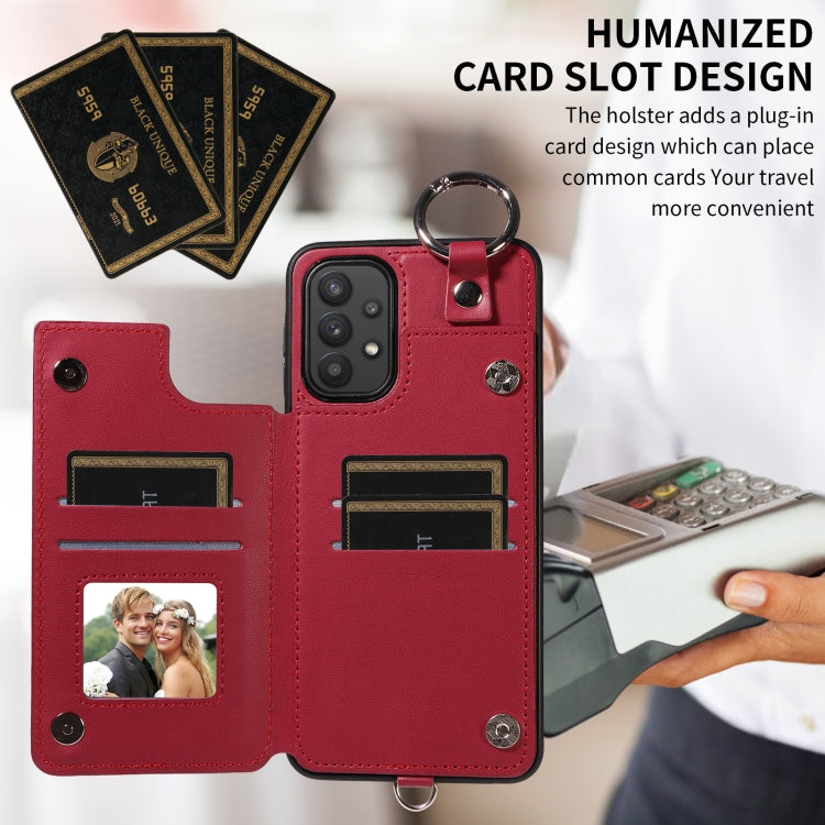 For Samsung Galaxy A32 5G Rhombic Texture Card Bag Phone Case with Short Lanyard