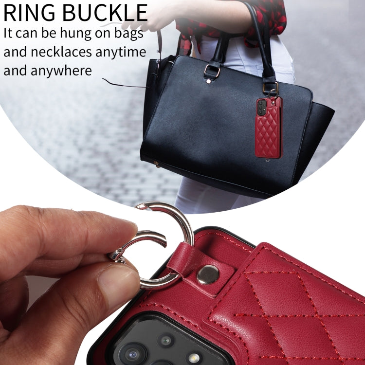 For Samsung Galaxy A32 5G Rhombic Texture Card Bag Phone Case with Short Lanyard