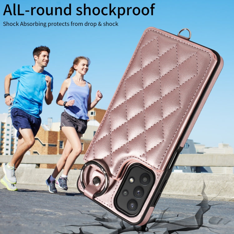 For Samsung Galaxy A32 5G Rhombic Texture Card Bag Phone Case with Short Lanyard