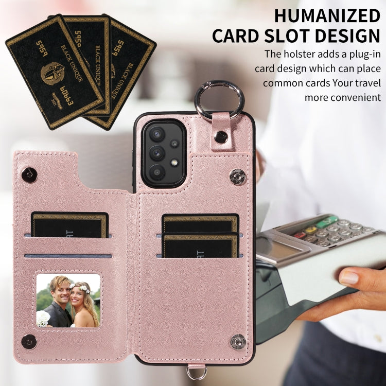 For Samsung Galaxy A32 5G Rhombic Texture Card Bag Phone Case with Short Lanyard