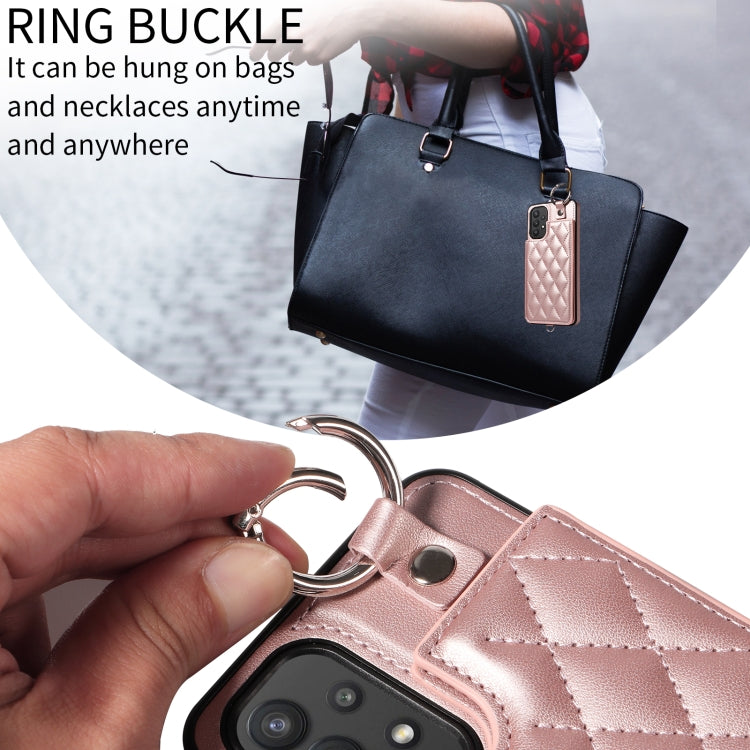For Samsung Galaxy A32 5G Rhombic Texture Card Bag Phone Case with Short Lanyard