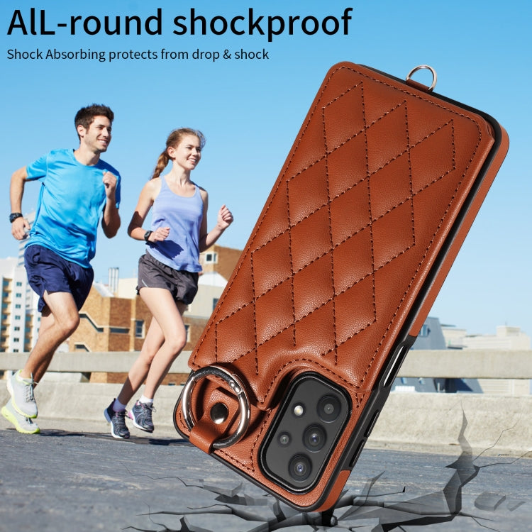 For Samsung Galaxy A32 5G Rhombic Texture Card Bag Phone Case with Short Lanyard