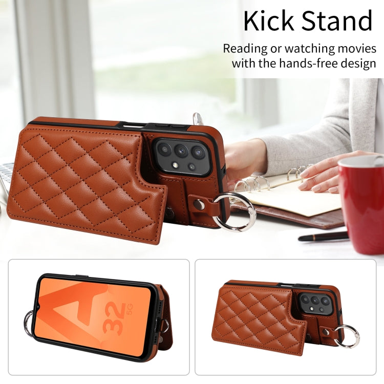 For Samsung Galaxy A32 5G Rhombic Texture Card Bag Phone Case with Short Lanyard