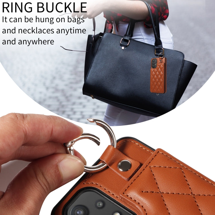 For Samsung Galaxy A32 5G Rhombic Texture Card Bag Phone Case with Short Lanyard