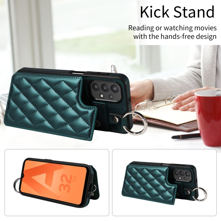 For Samsung Galaxy A32 5G Rhombic Texture Card Bag Phone Case with Short Lanyard