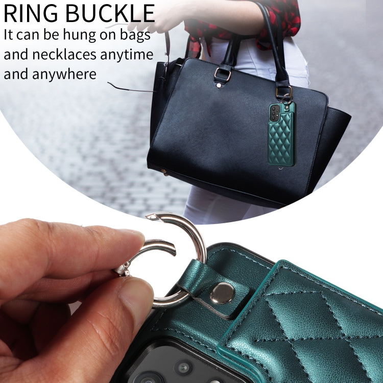 For Samsung Galaxy A32 5G Rhombic Texture Card Bag Phone Case with Short Lanyard