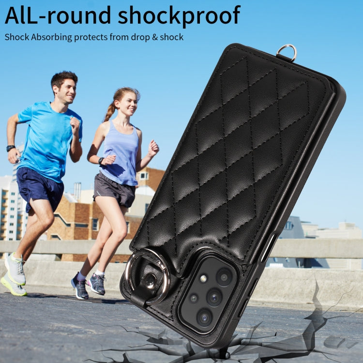 For Samsung Galaxy A32 5G Rhombic Texture Card Bag Phone Case with Short Lanyard