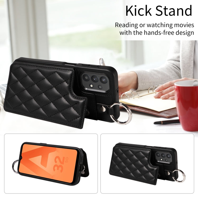 For Samsung Galaxy A32 5G Rhombic Texture Card Bag Phone Case with Short Lanyard