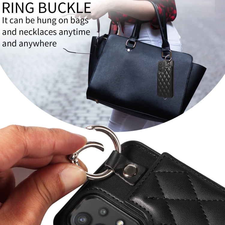 For Samsung Galaxy A32 5G Rhombic Texture Card Bag Phone Case with Short Lanyard