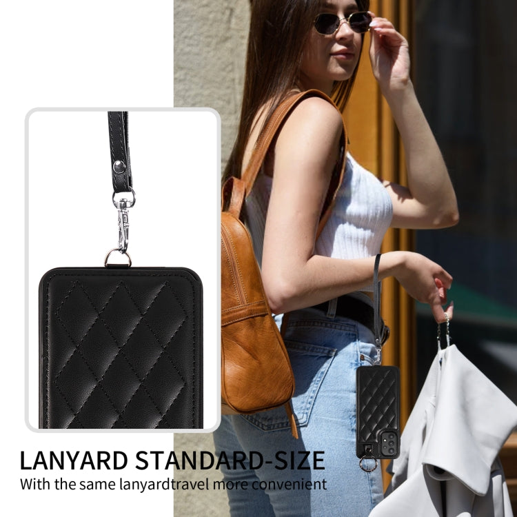 For Samsung Galaxy A32 5G Rhombic Texture Card Bag Phone Case with Short Lanyard