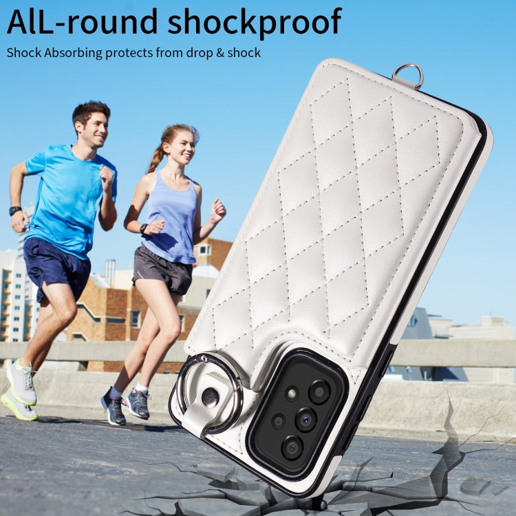For Samsung Galaxy A33 5G Rhombic Texture Card Bag Phone Case with Short Lanyard