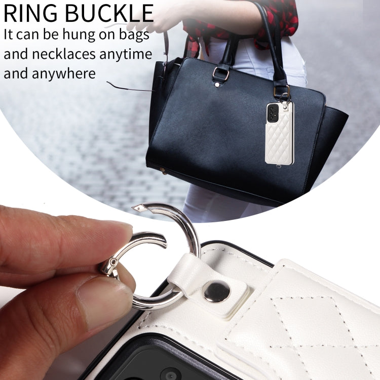 For Samsung Galaxy A33 5G Rhombic Texture Card Bag Phone Case with Short Lanyard