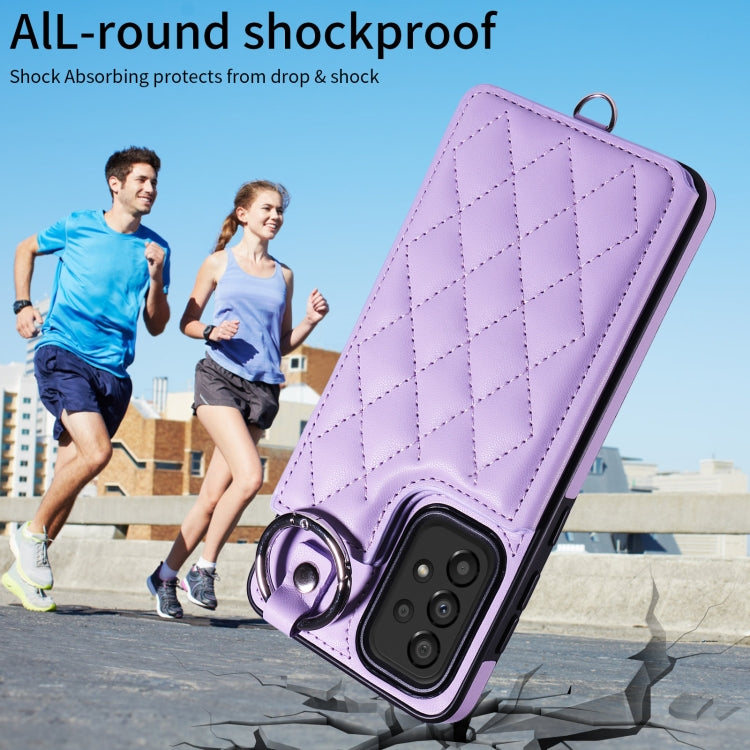 For Samsung Galaxy A33 5G Rhombic Texture Card Bag Phone Case with Short Lanyard
