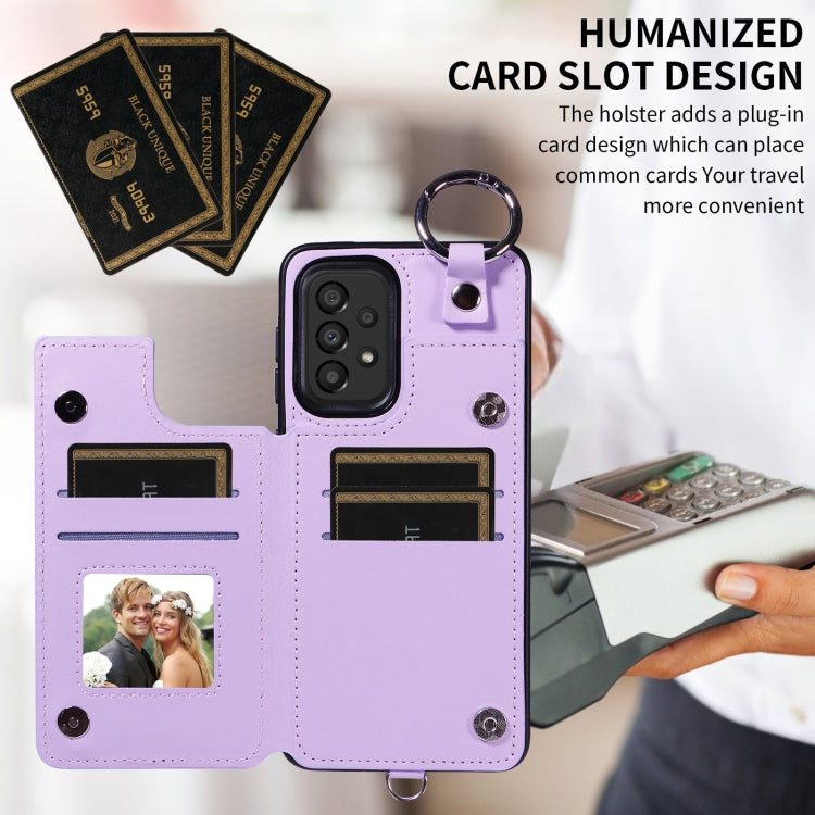 For Samsung Galaxy A33 5G Rhombic Texture Card Bag Phone Case with Short Lanyard