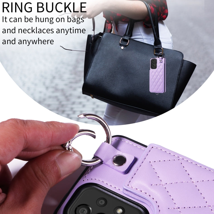 For Samsung Galaxy A33 5G Rhombic Texture Card Bag Phone Case with Short Lanyard