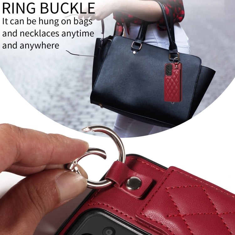 For Samsung Galaxy A33 5G Rhombic Texture Card Bag Phone Case with Short Lanyard